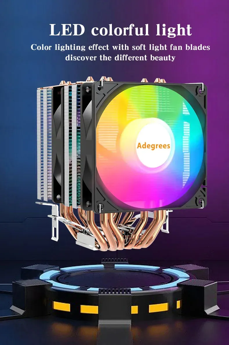 CPU Cooler 6 Heatpipes ARGB 4PIN PWM Processor Cooling Fan For Intel ...