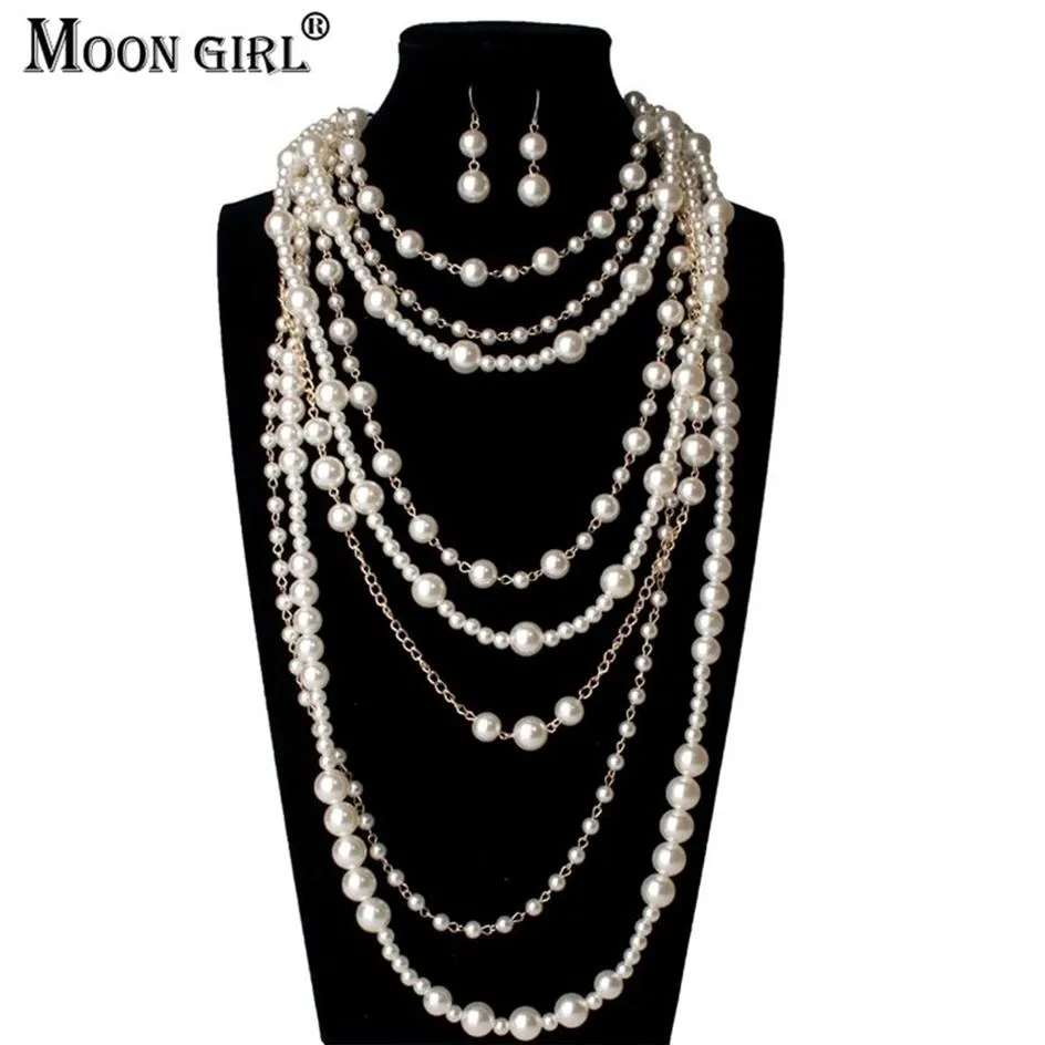 قلادات مون القمر فتاة متعددة الطبقة محاكاة لؤلؤة سلسلة طويلة بيان عصري للنساء المجوهرات الأزياء 2211022694