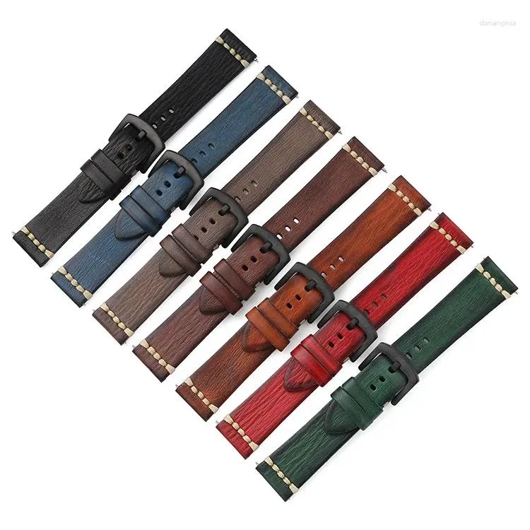 Bekijk banden handgemaakt 18 20 22 24 mm retro echte lederen mannen horlogeband hoogwaardige bracelet band cowhide soft riem accessoires