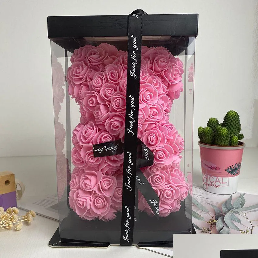 Decorative Flowers Wreaths 25Cm Soap Foam Bear Of Roses Teddi Rose Flower Artificial Year Gifts For Women Valentines Gift Christma Dho8Y