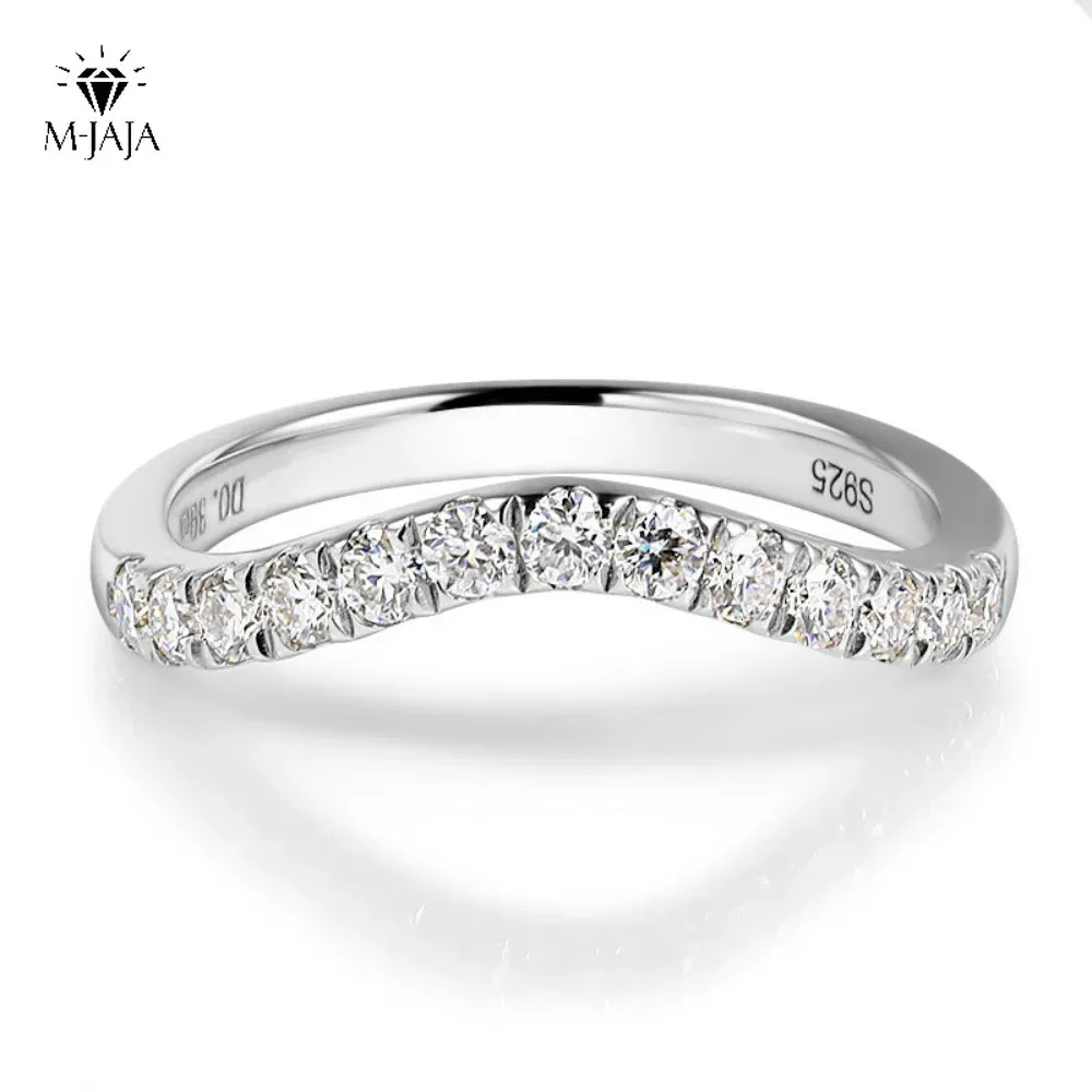 MJAJA Half Ring Boder Curved Wedding Band 925 Sterling Silver 039CT Lab Diamond Anillos para mujeres D Joyería de color 231221