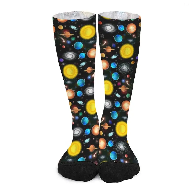 Mulheres meias impressão solar estampa colorida astronomia espacial meias