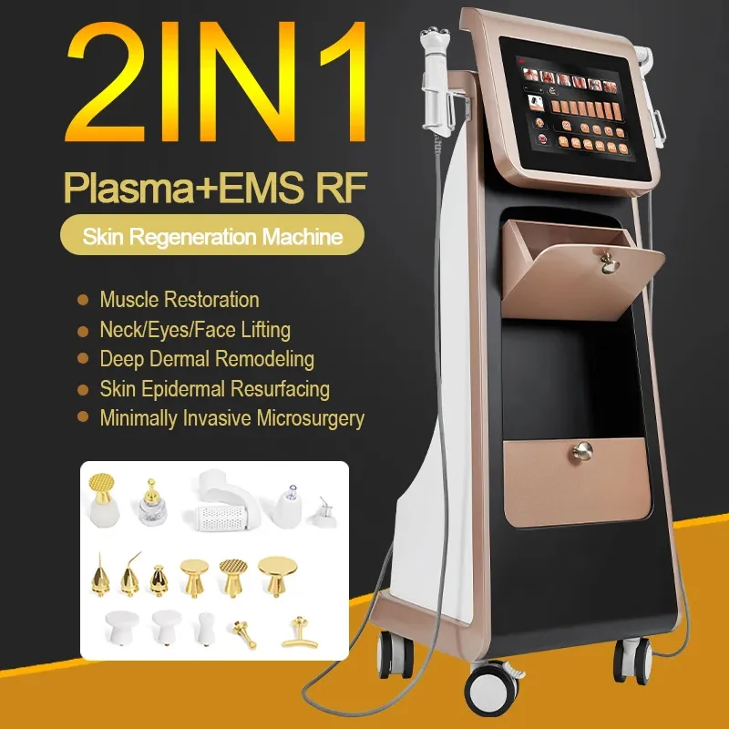 Hot Sale Vertical 2 i 1 EMS RF + Plasma Skin åtdragning Skönhetsmaskin Ansiktsmuskelstimulering Deep Dermal Remodeling Anti-Aging Apparatus