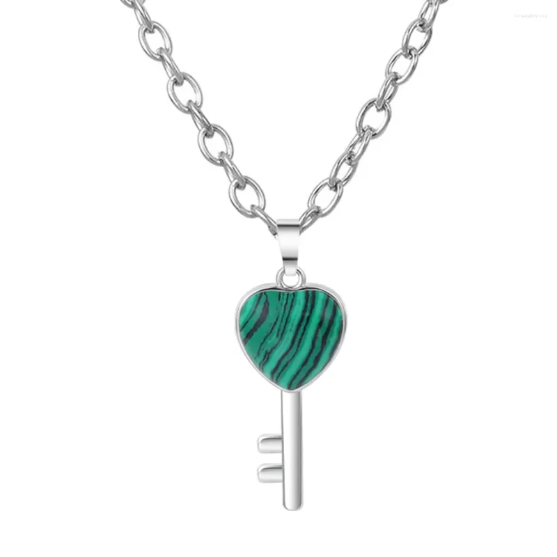 Colliers pendants Malachite Stone Key Y Simple mignon Chain de liaison en acier inoxydable pour femmes bijoux de déclaration de filles
