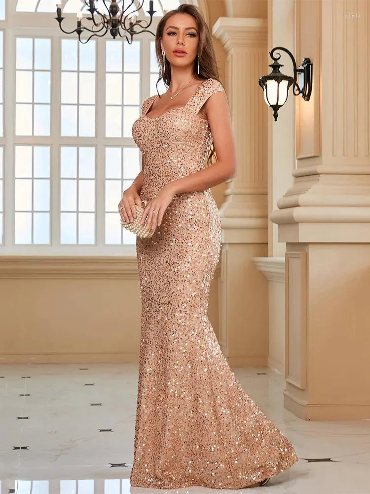 Robes décontractées Femmes Luxury Elegant Sirène Maxi Long 2023 Sling Sequin Crystal Arabe Dubaï Soirée formelle Fête de mariage Vestidos