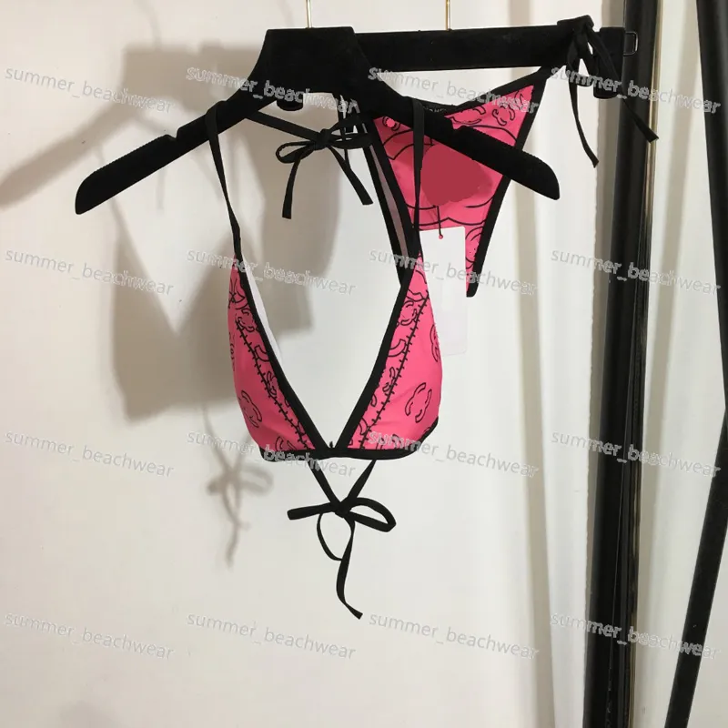 Bikini de halter estampado de mujeres Sexy V Brail de sujetador de sujetador de sujetador traje de diseño de la playa para trajes de baño para la playa de verano