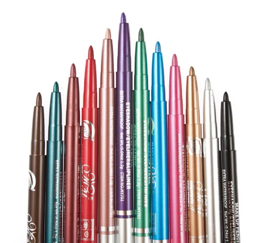 12Colorslot Eye Liner Glitter Shadow Lip Eyeliner Pencil Penc Commetic Make Up مجموعة مجموعة من النساء مع Retract5163969