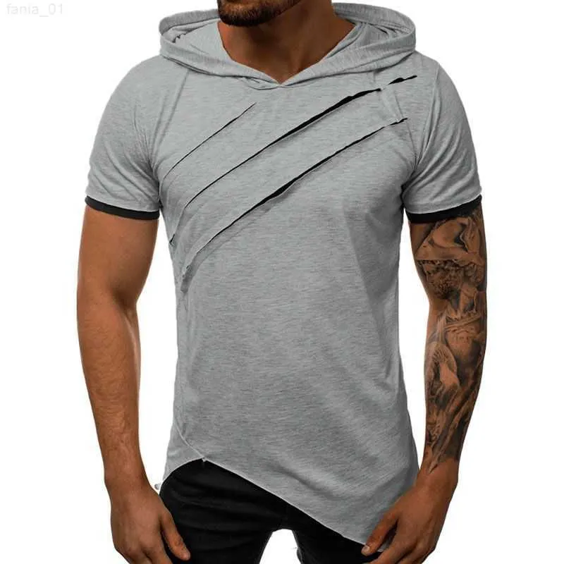 Summer Men's Hooded t-shirt Casual Slim Short Sleeve Hoodies men Plus Size 3XL Solid Streetwear Tee Shirt Homme