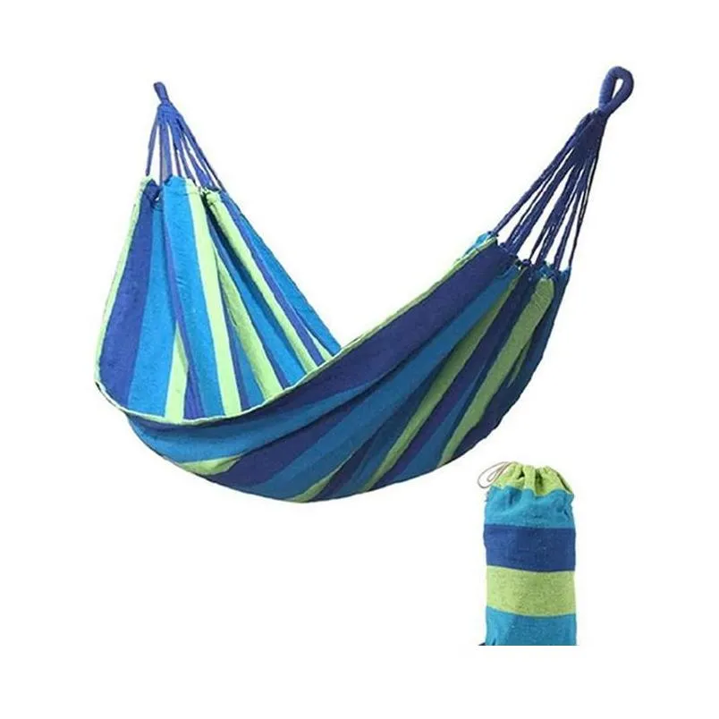 Hammocks Canvas Single Hammock Outdoor Swing Garden inomhus Slee Rainbow Stripe Travel Cam Supplies With Bag Bed 185x80cm Drop Delive D DH8yr