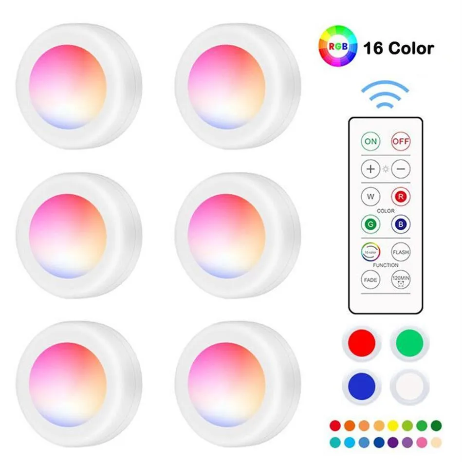 Dimmable RGB LED 조명 부엌 램프 터치 센서 옷장 옷장 캐비닛 캐비닛 야경 퍽 조명 원격 컨트롤러 16 Color267Y