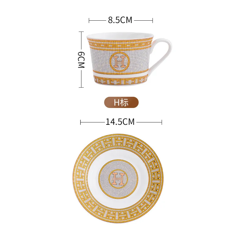 Becher kreativer Vintage Kaffeetasse Gold Rand Keramikgeschenk Große Mark Teetasse-Tabletthalter-Set