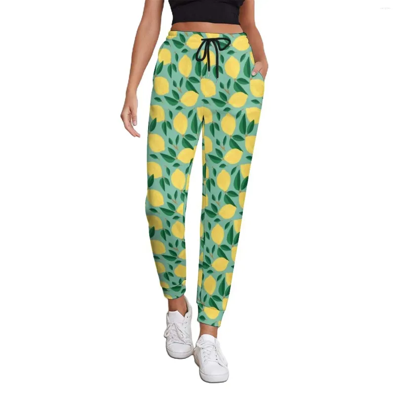 Calça feminina marley limão jogger primavera impressão de frutas fofas retrô sweetpante feminino calça de rua personalizada tamanho grande