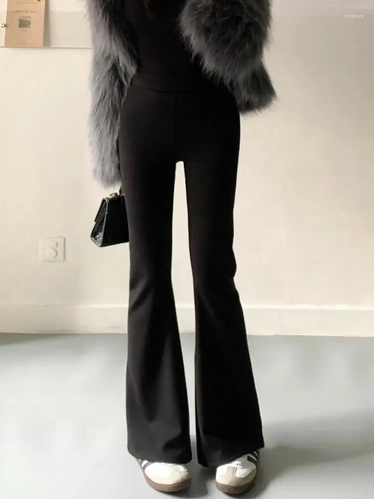 Pantalon féminin automne hiver noir élégant élastique haute taille en velours de taille