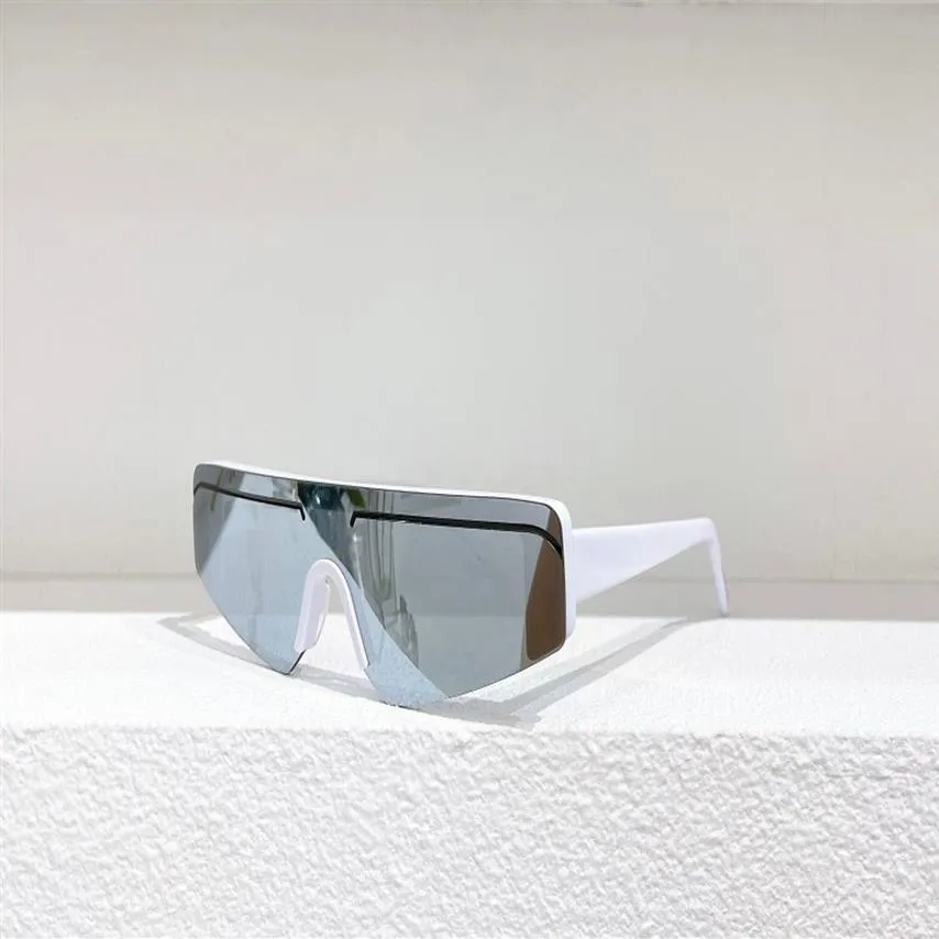 Lunettes de soleil miroir en argent blanc pour femmes hommes de bouclier plat de bouclier verres enveloppants d'été stades gafas de sol sonnenbrille uv400 eyewea286n