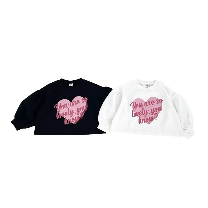 San Valentino Lettera Kids Letter Love Heart Letter Spazzata Sweet Girls Round Collar Pullover per manica a sbuffo 2024 Bambini primaverili abbigliamento in cotone Z6238