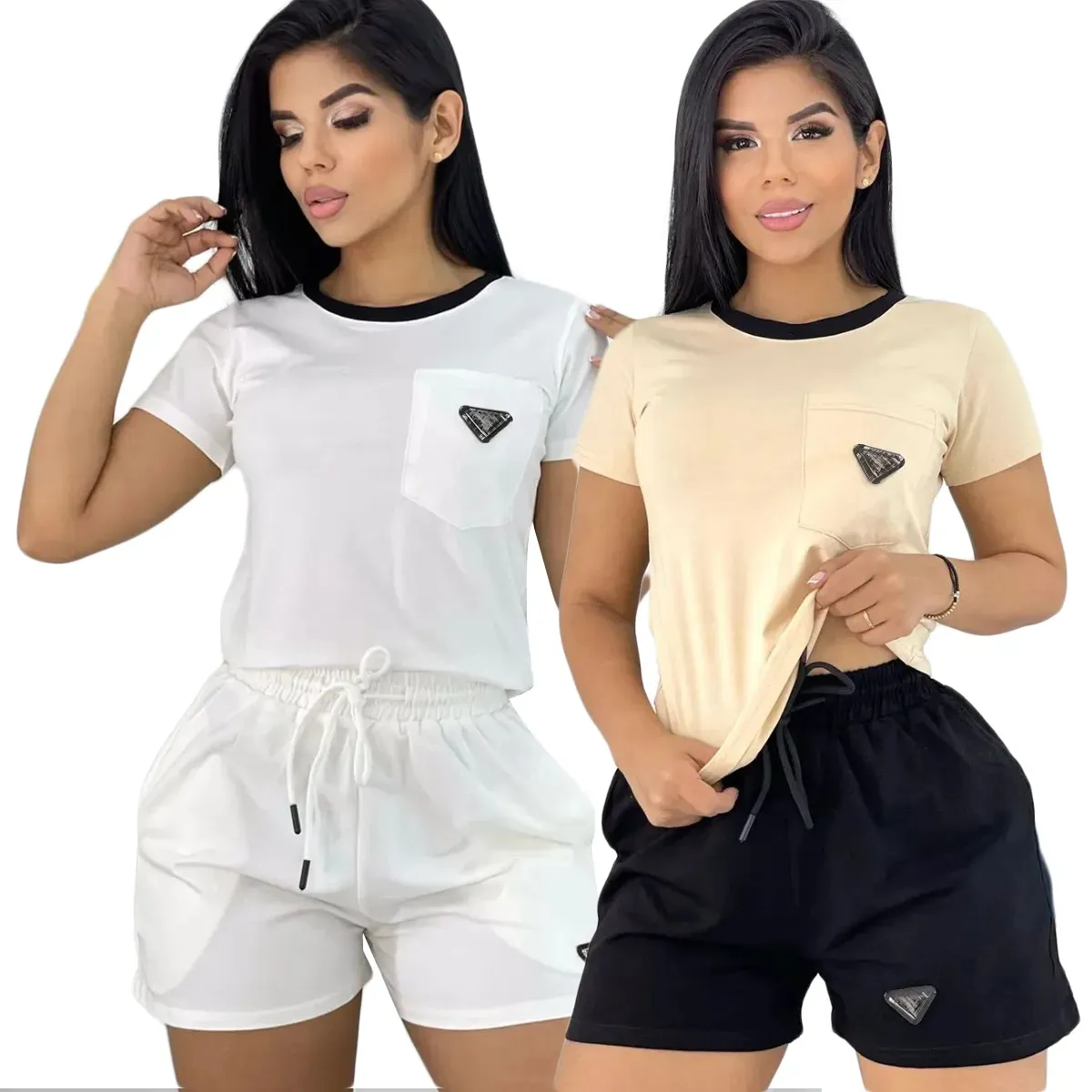 Women's tracksuit casual jogging pants wear designer short sleeves and shorts set for women's freedom boat
