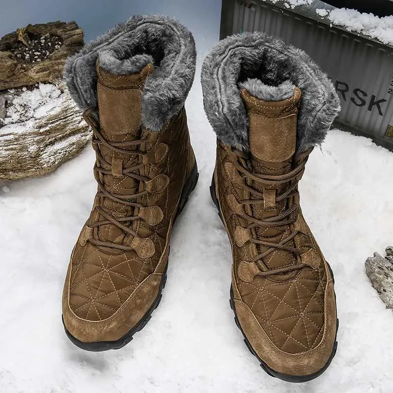 warmer Golden Sapling Winter Boots Men Warm Plush Leather Military Tactical Shoes Fashion Army Green Casual Men's Tooling Snow Boot Man