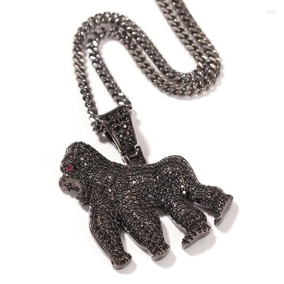 Hänge halsband hiphop cz sten stenlagd bling is ut gorilla djurhängen för män rappare smycken svart guld silver colorpend2401