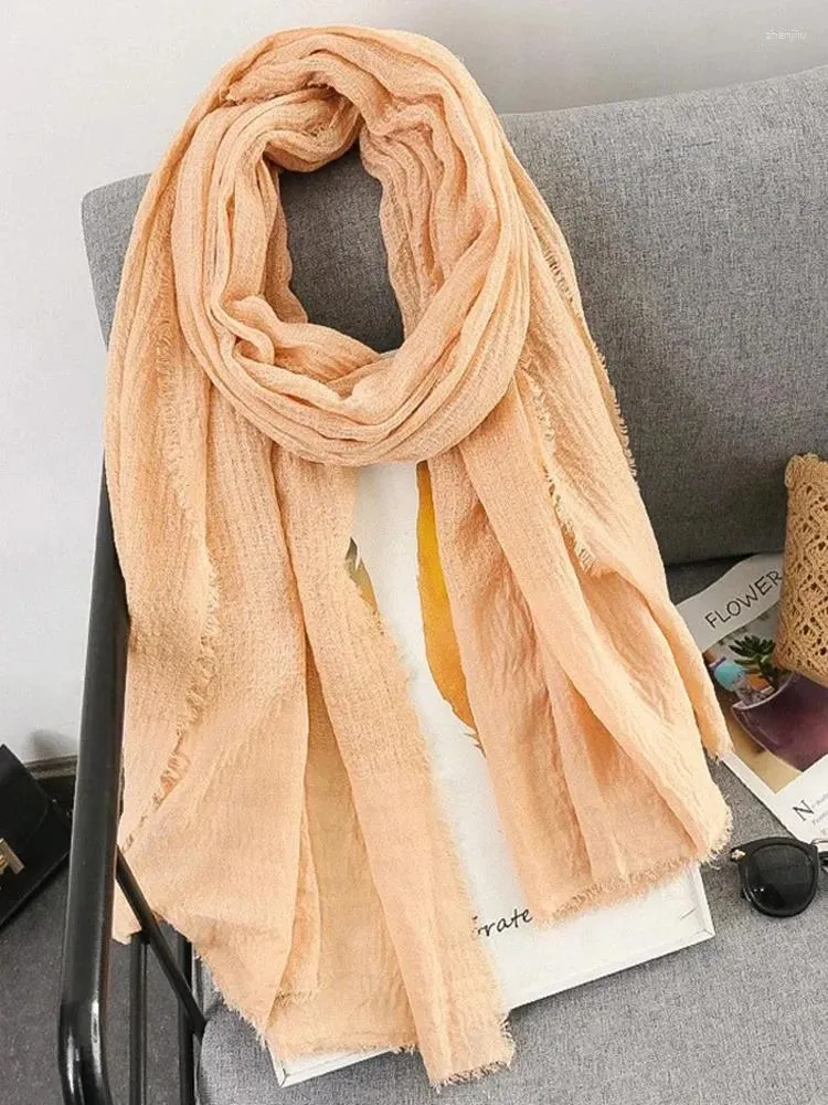 Scarves Japanese Scarf Women's Literary And Artistic Porridge Pleated Long Thin Raw Edge Simple Retro Korean Version Autumn Winter Shawl