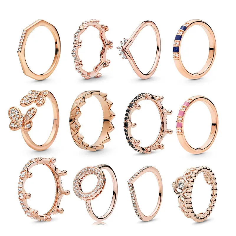 Nowe wysokiej jakości popularne popularne 925 Sterling Silver Classic Butterfly Crown Pierścień Proste kryształowe obrączki dla kobiet biżuteria zaręczynowa