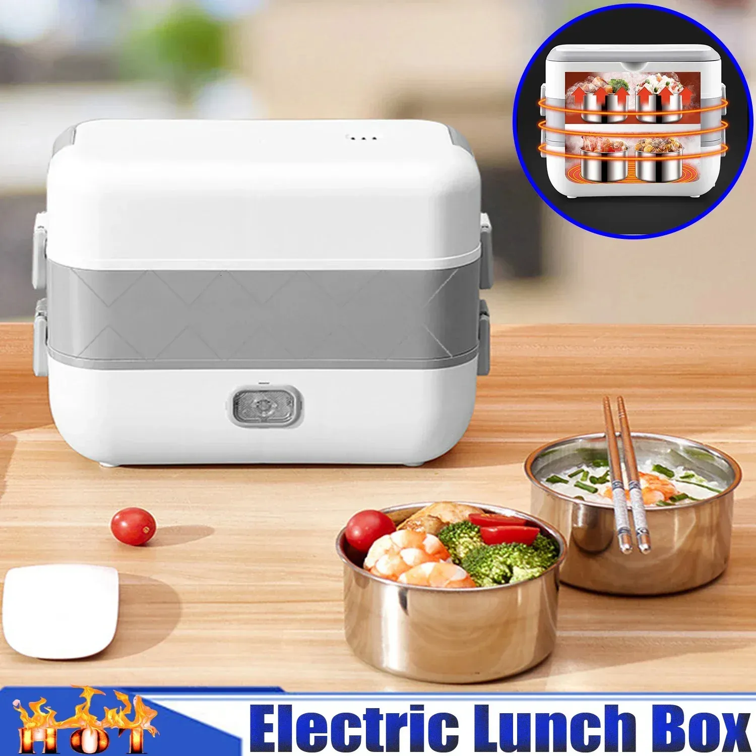 Lonchera eléctrica Caja de almuerzo de aislamiento con calefacción 110/240V 300W Almorzador de alimentos portátiles Luncher para trabajadores de oficina de camiones de automóviles Estudiantes 231221