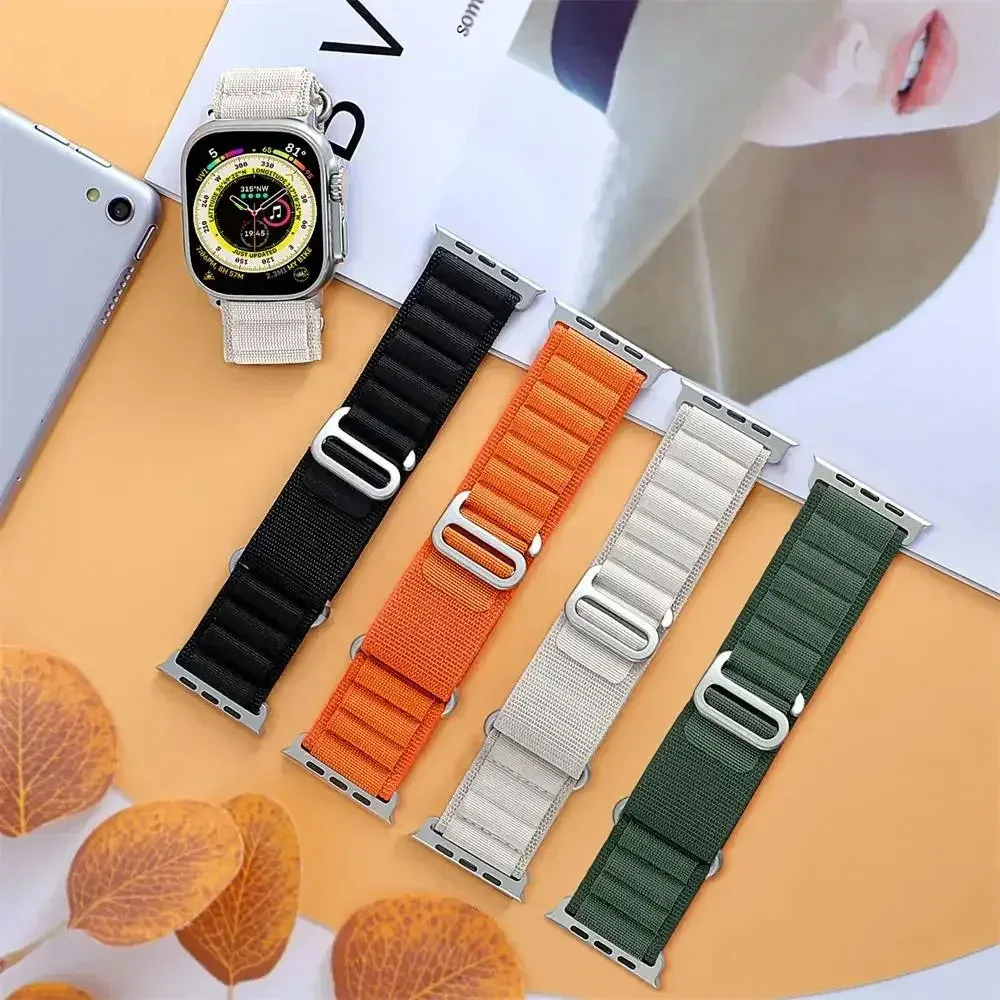 Nylon -band voor Apple Watch Ultra 2 Band 49mm 44mm 45 mm 40mm 41 mm 42 mm 44 mm Nylon Bracelet Correa IWatch Series 8 7 SE 9 6 5 4 Factory