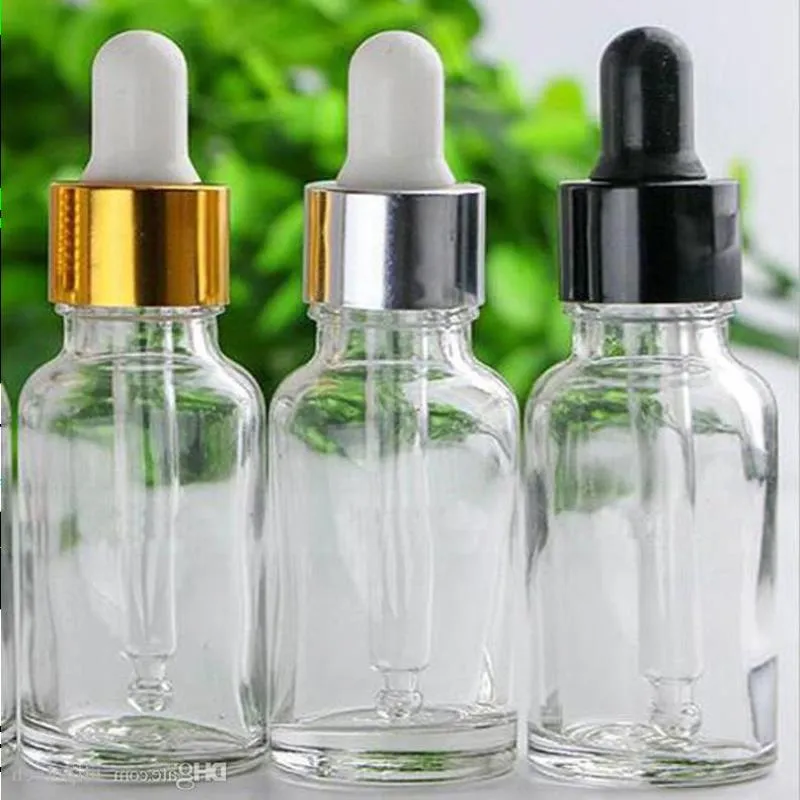 Ny design grossist 20 ml klara glas droppflaskor för eterisk olja E Liquid Medicine Cosmetics Water LRXFD