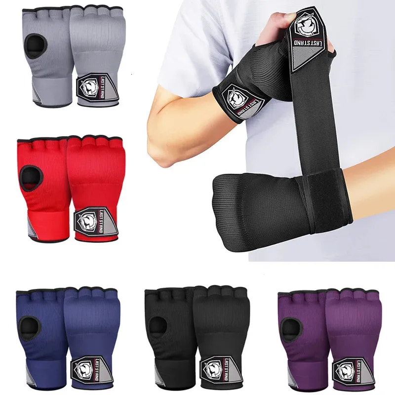 1 paires Boxing Hand Wraps Glants de gel de demi-doigt intérieur avec une longue sangle de poignet pour hommes femmes Karaté Équipement protecteur GE 231222