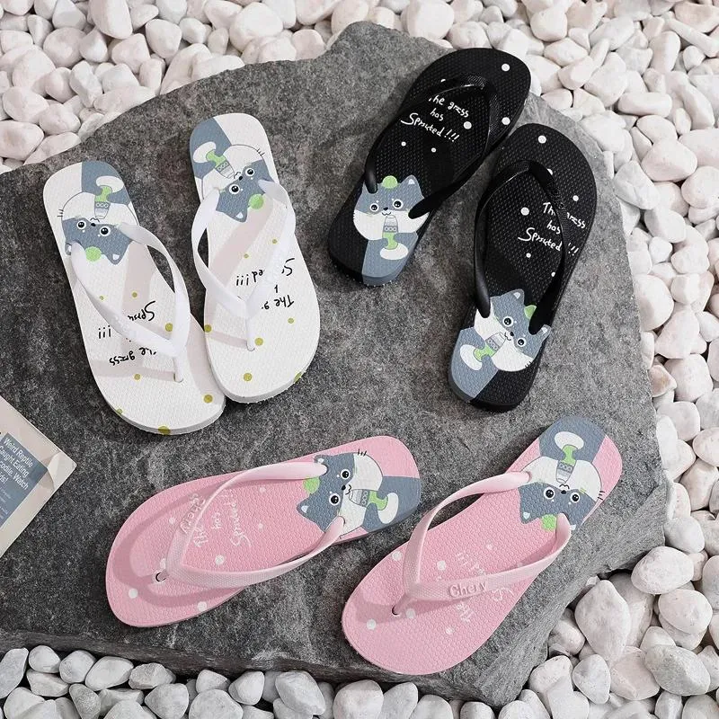 Flops Women Shoes Summer Flip Flops Cute Cartoon Cat Bear Fashion Designer Beach Flip Flops Indoor Outdoor Soft Slippers Shower Slides