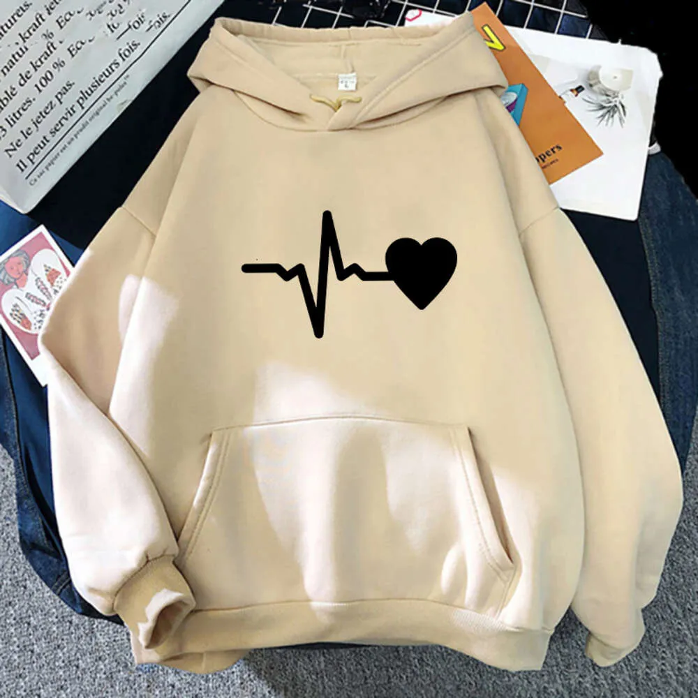 Nya Heartbeat Hoodies Män Kvinnor Estetiska tröjor saknar dig kram mig tryckta par tröjor vinterhöstfleece sportkläder