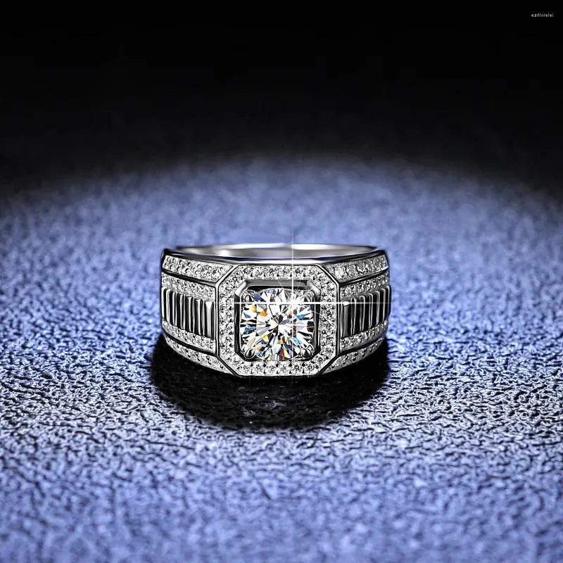 Cluster Rings Men's Luxury Eternal 18K White Gold med referenser GRA RUND 1 VVS D Color Diamond Moissanite Wedding