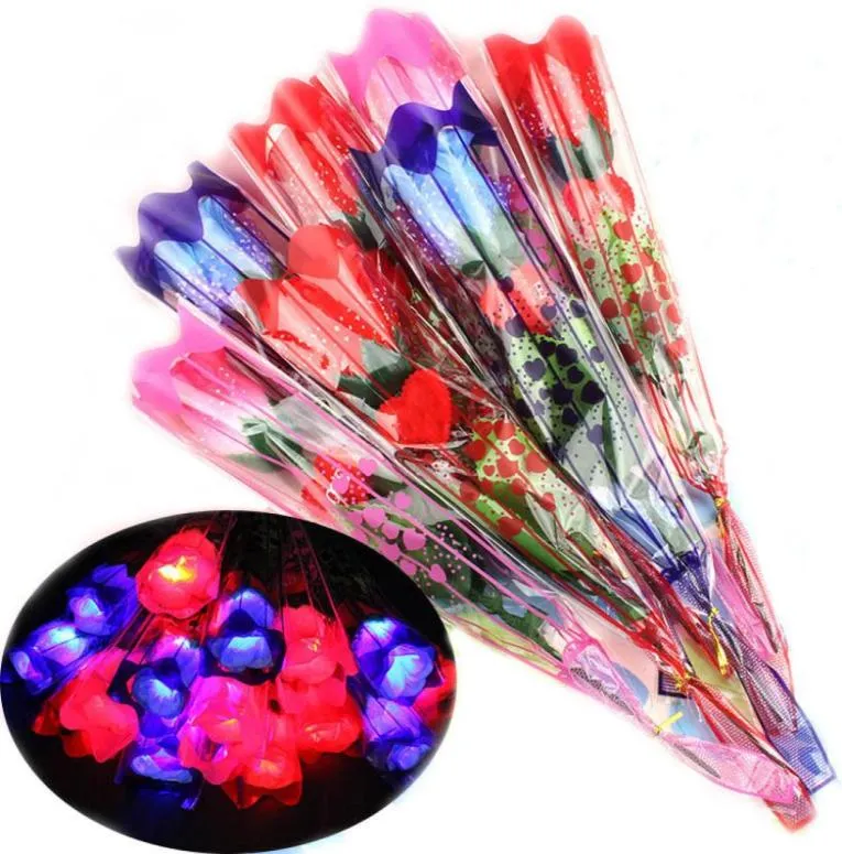 Valentine039s Day Party Supplies Led Colorful Cloth Rose Flower Luminous Flashing Wand Stick Decoration Bouquet Christmas Decor3561758