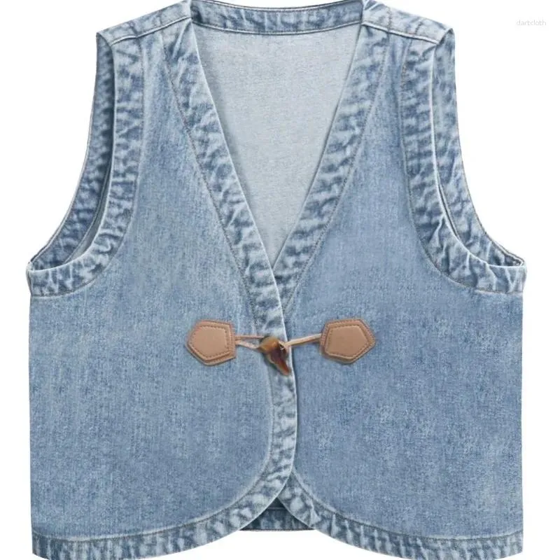 Vestes féminines 90s Kpop Fairycore 2023 Automne V Neck Veste sans sommeil Casual Chic Fashion Tops Tops Femmes Collier Roupas Denim Vest