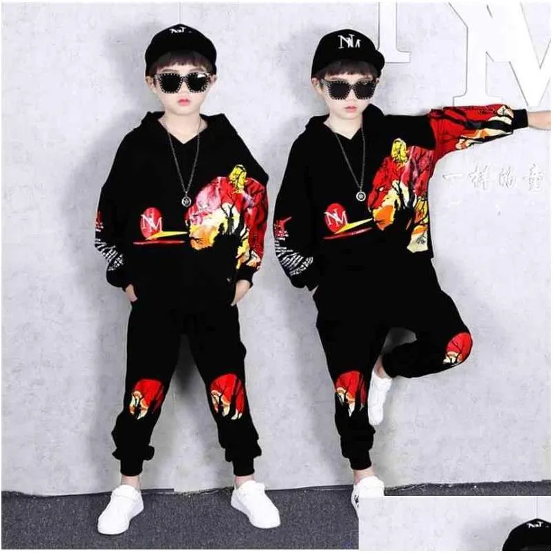 Clothing Sets 2 Pcs Children Hip Hop Clothes Set Boys Girls Autumn Hoodies Add Haren Pants Cotton Map Tracksuit Vetement Garcon 8 10 Dhi8V