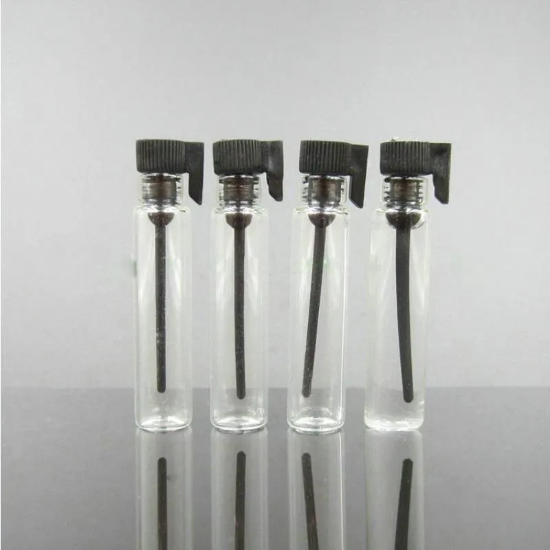 Preço de atacado 1ml 2ml E Fragrância líquida Testes de tubo de vidro garrafas mini amostras de garrafas transparentes com tampa branca preta pjjpb
