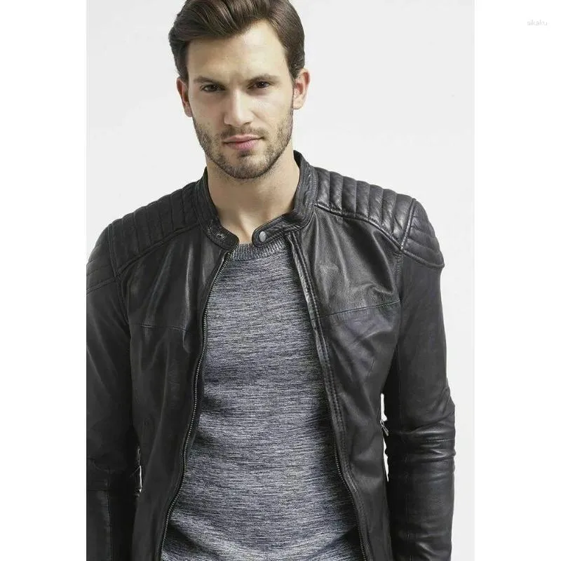 Мужские куртки кожаная куртка мотоциклера всадник черно -европейский и американский модный тенденция