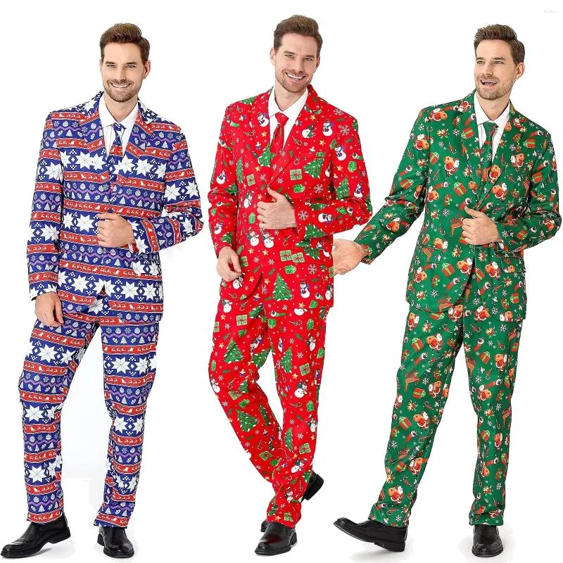 남자 정장 크리스마스 양복 남자 의상 의상 의상 성인 할로윈 파티 재킷 넥타이 바지와 함께 재미있는 신사 블레이저 3pcs