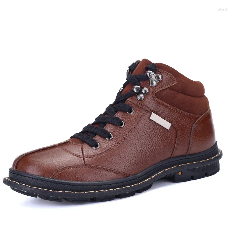 Bottes Men's Snow Real Cuir Nice Boot Chaussures CHEUR FURS HIVERE HIVER Plus taille 37-47