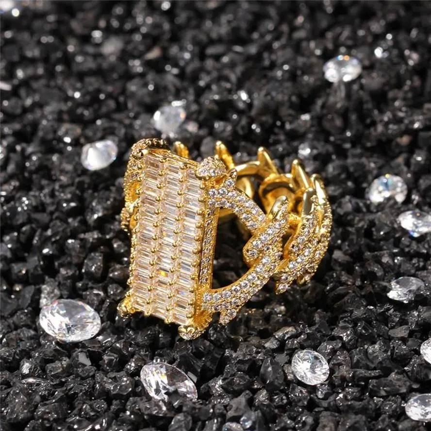 Anillos chapados en oro de 18k con CZ Stone Out Cool Hiphop Ring Diseño de la marca Luxury Hip Hop Jewelry Full Dimaond Cluster Anillos258W