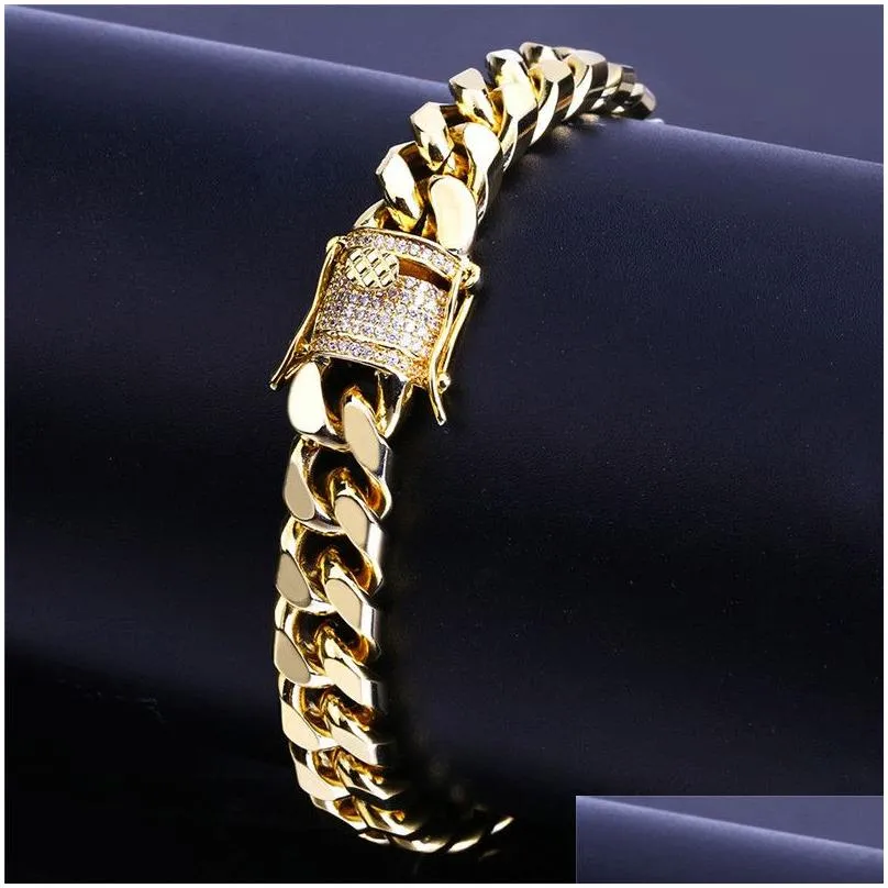Kette Punk Charm Herren Armband Designer Cuban Link Luxus 18k Gold Armbänder Mann 10mm Kupfer Weiß Aaa Zirkonia Sier Diamant Ch Dhabd