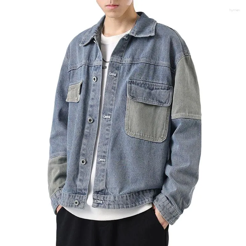 Men's Jackets Fall Men's Oversized Denim Jacket Lapel Large Pockets Fashion Stitching Crafts Korean Quality Male Jeans