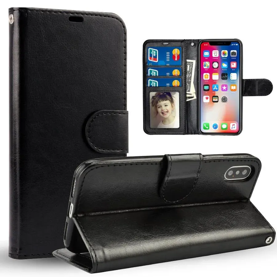 För iPhone 11 Pro Max XS Max XR Luxury Pu Leather Phone Case stötsäker mjuk transparent bakslag för Samsung Note10 S10 Plus