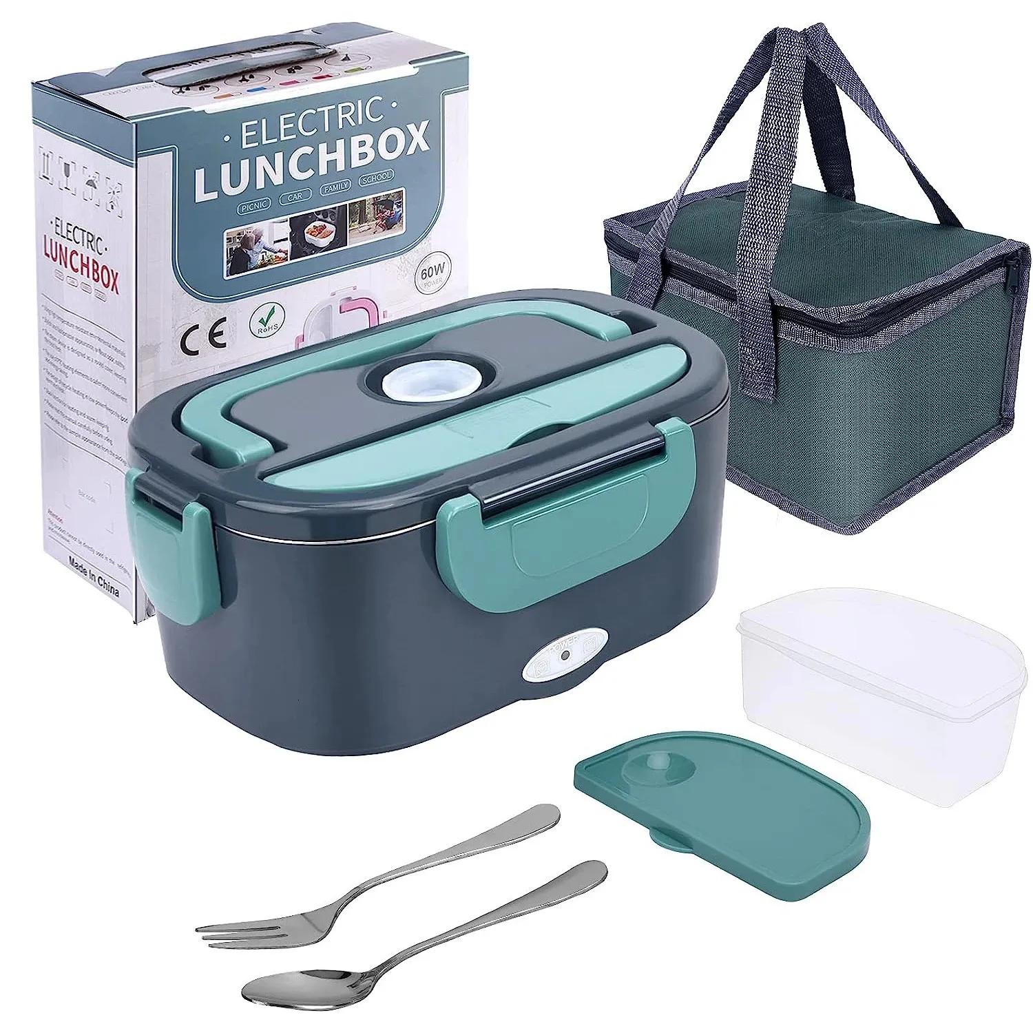 1,5 L Boîte à lunch électrique portable 60W Camping extérieur chauffage alimentaire réchauffeur adapté à la voiture Chauffage de chauffage four micro-ondes 231221