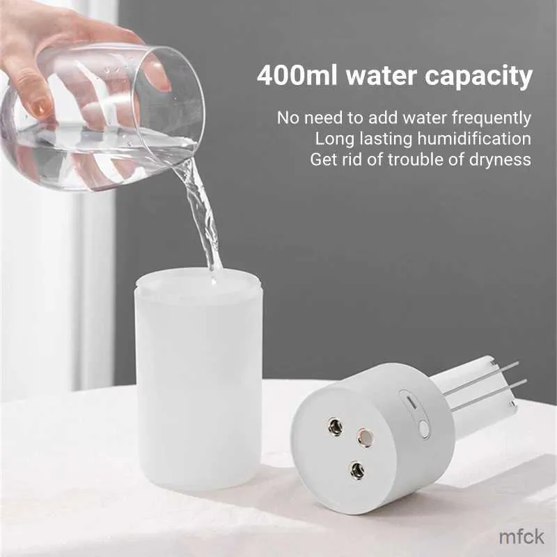 Luftfuktare 400 ml dubbla munstycks ultraljud luftfuktare USB laddar vatten aromaterapi diffusor med varm lampa hem trådlös fuktadificador