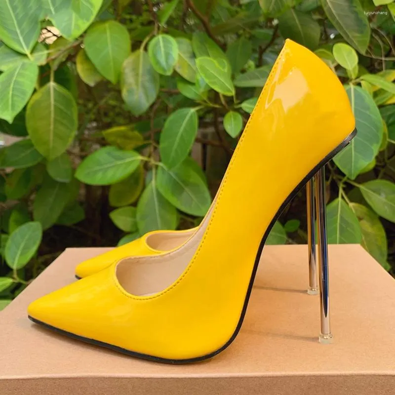 Chaussures habillées shiaopick 12cm metal femme talons jaunes talons hauts fétichistes élégant confortable ol dames pointues orteil unisexe