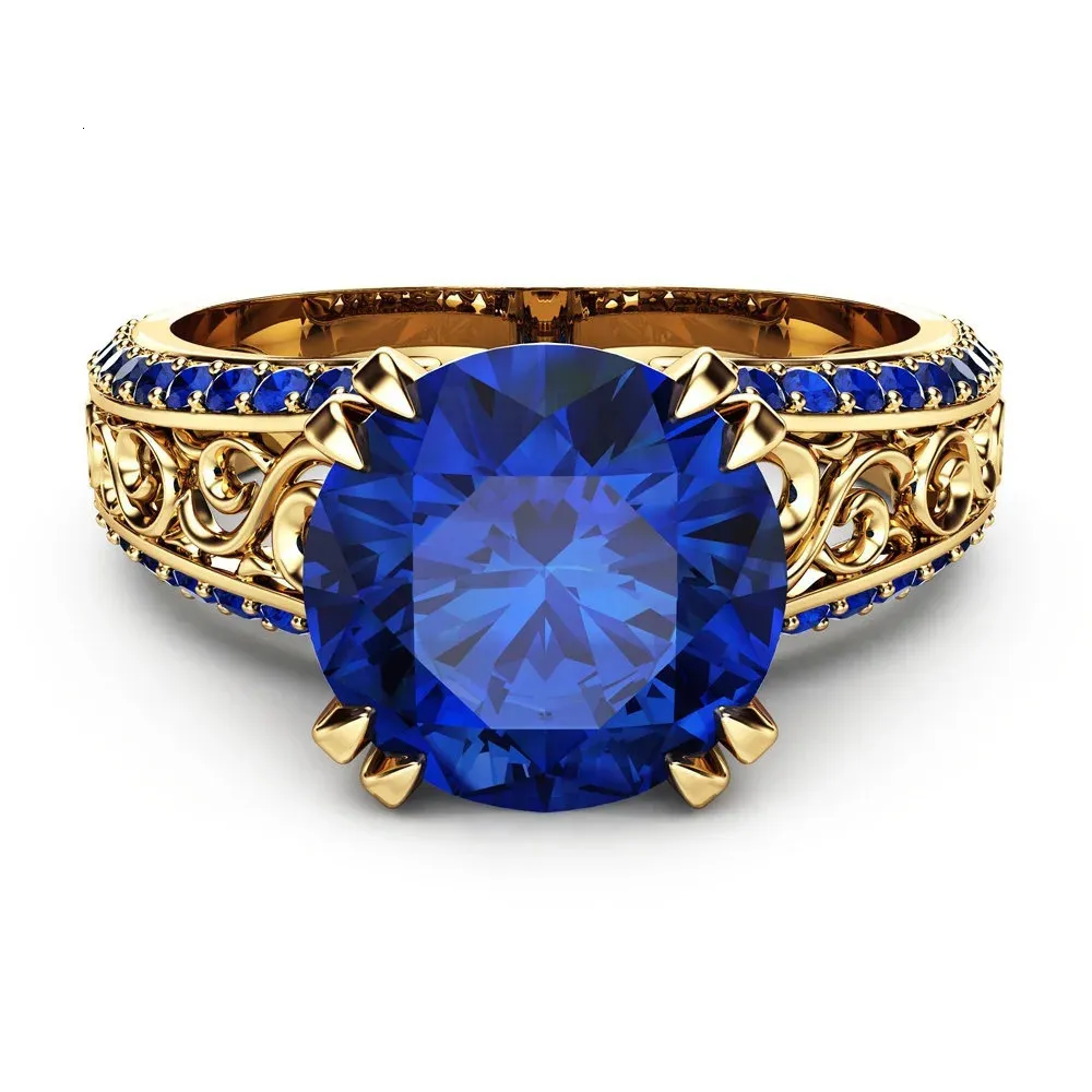 Eheringe Blue Sapphire Blumenringe 18K Gold Finger Hochzeit Peridot Anillos de Gemstone Ruby 1Carat Creaty Cirle Ringe für Frauen 231222