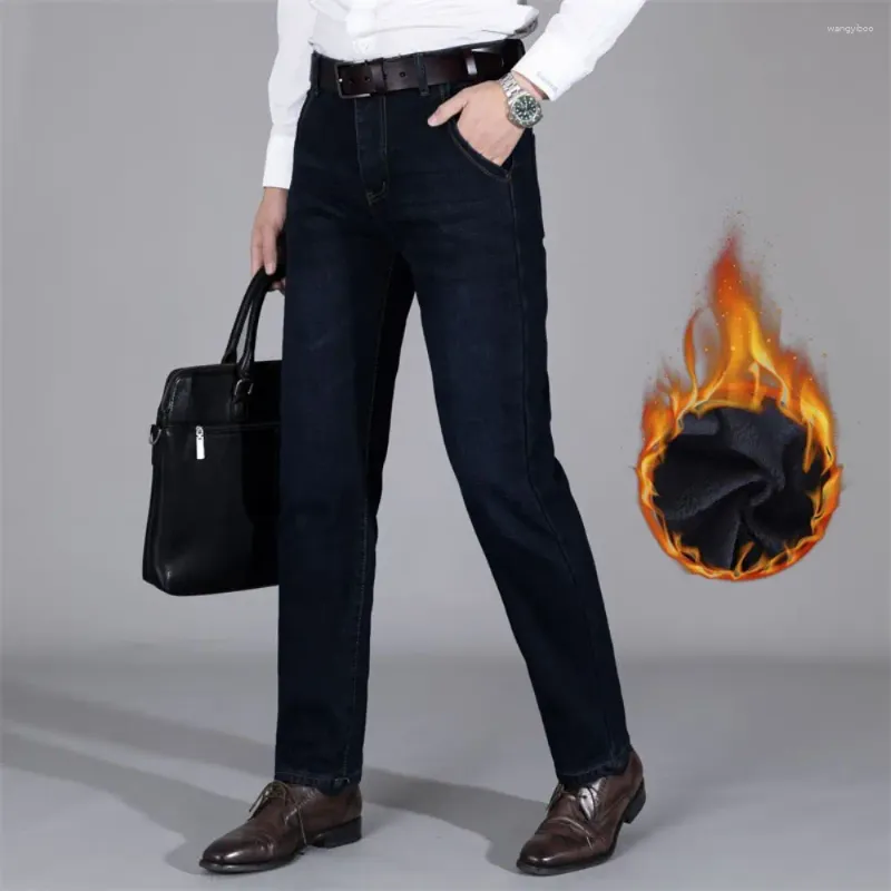 Men's Jeans 2023 Winter Fashion Plush Warm Casual And Versatile Sold Color Middle-aged Elderly Pants