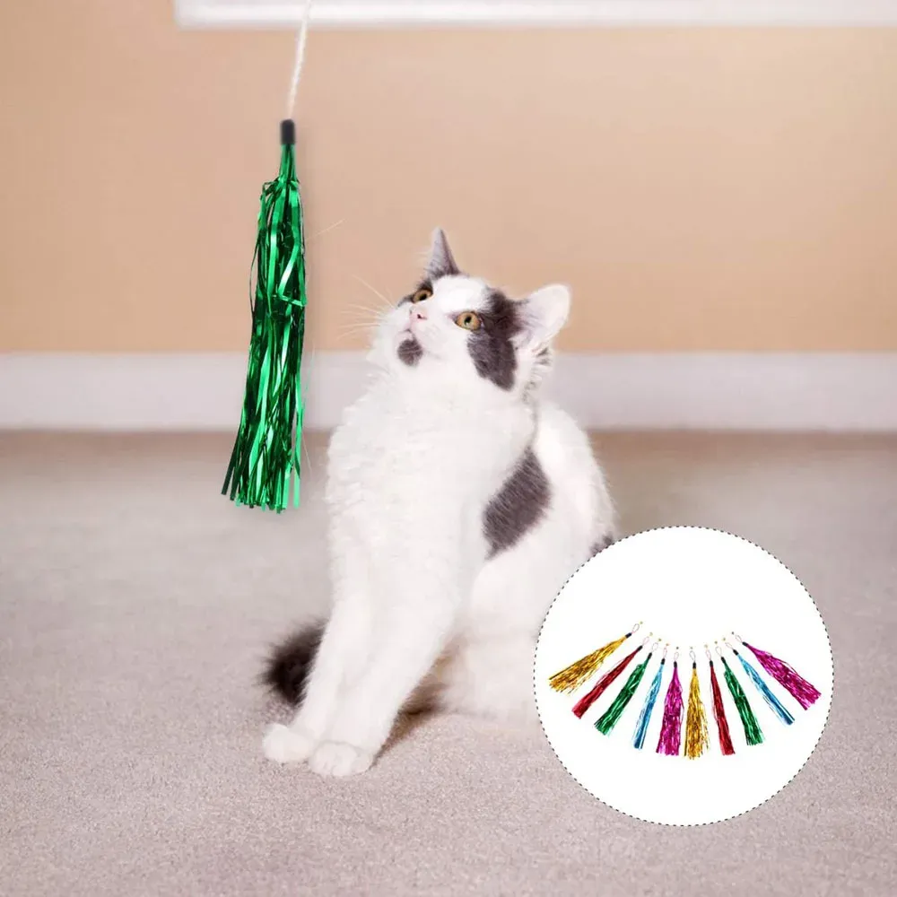 11pcs Funny Cat Stick Tassel Replacement Head Cat Bell Interactive Toy Tassel Kitten Funny Cat Kitten Training Toy