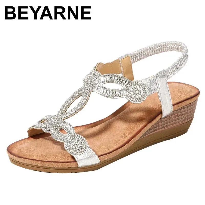 Buty Beyarne damskie buty damskie Summer New Bohemia Wedge Sandals Sandals Rhinestone Woman Flip Flip Flops Vintage Women Buty Beache627