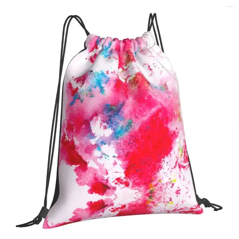 Shopping Bags Rose Red Splash Ink Pink Arts Drawstring Gym Waterproof Storage Organize Bundle Pocket Rope Bag